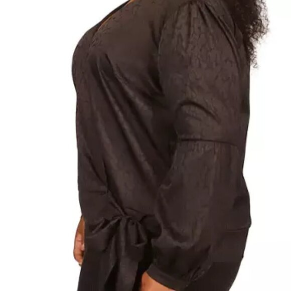 Michael Kors Cheetah Print Top Women's Plus Size 3X Black Long Sleeve Tie Detail - Picture 2 of 14